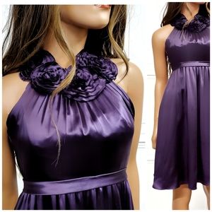 MELISSA SWEET Silk Floral Halter Dress Sz 0 XS Charmeuse Empire Flowy Puâ€¦